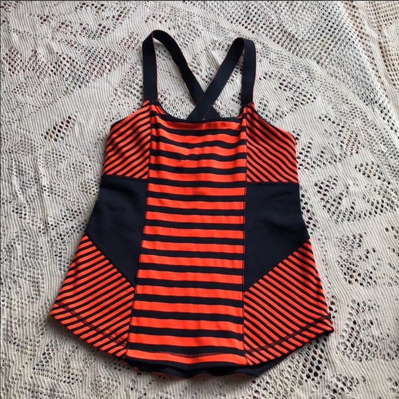 LULULEMON ORANGE /NAVY BLUE STRIPED RACERBACK TANK - Picture 2 of 3